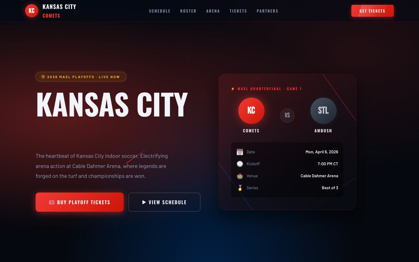 Kansas City Comets concept website redesign